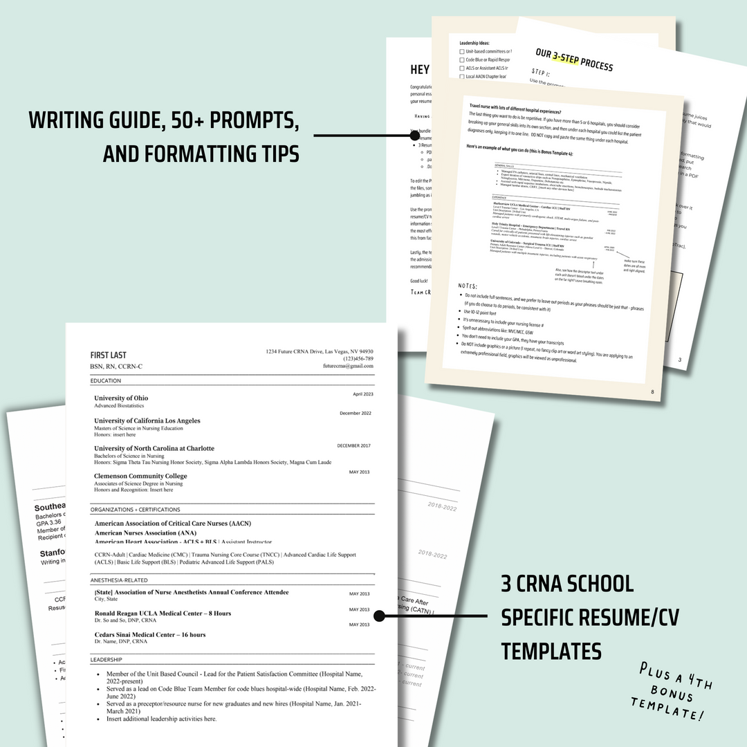 CRNA School Resume Templates (3 PACK)