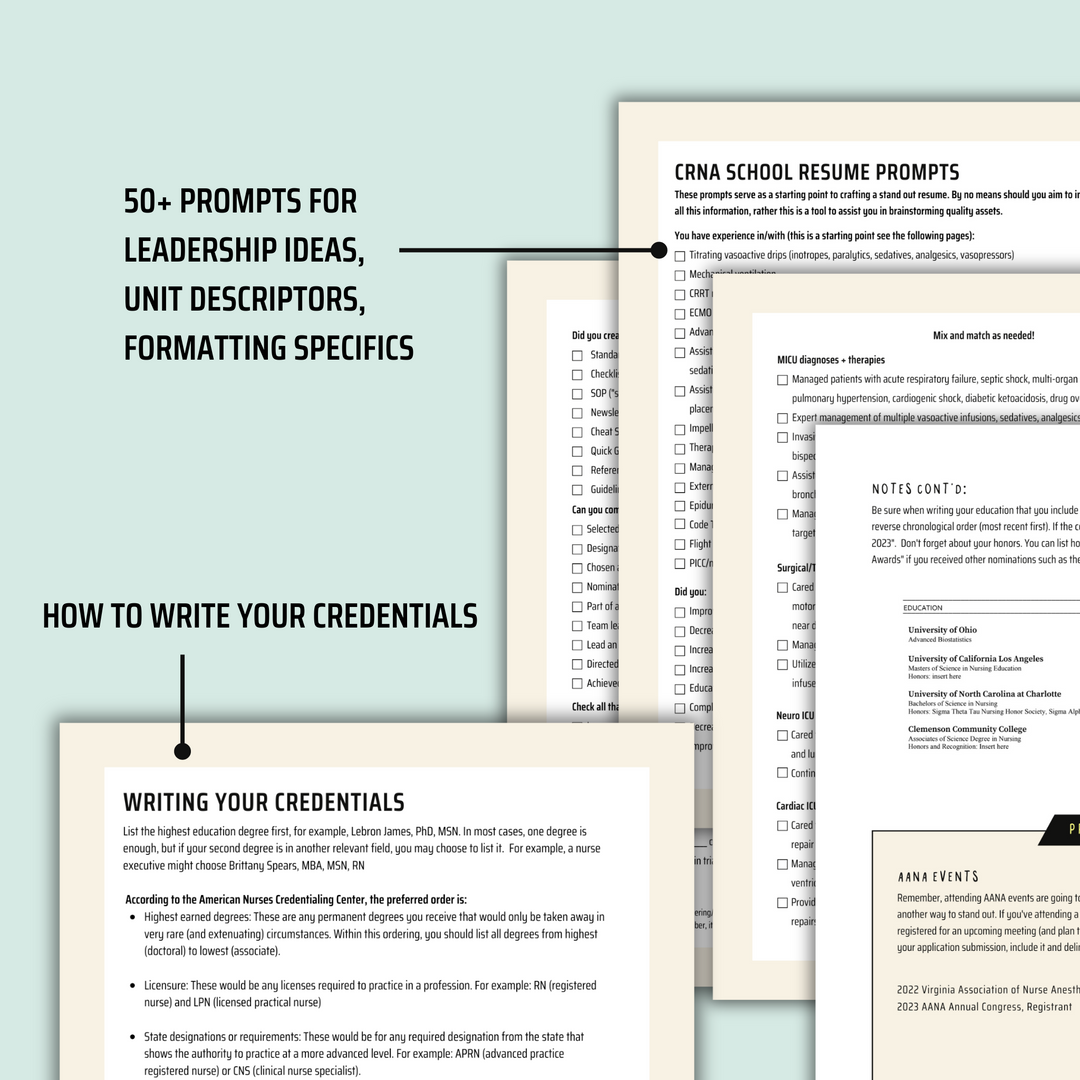 CRNA School Resume Templates (3 PACK)